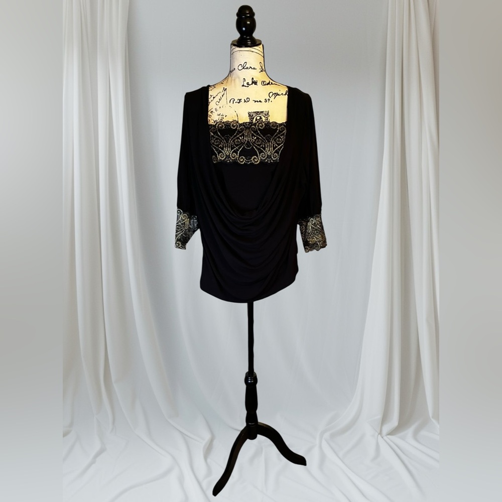Vintage 2000s Y2K IGIGI Black and Gold Top Plus Size 22/24